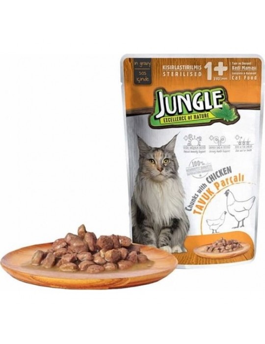 Jungle Pouch Kısır Kedi Tavuk Parçalı Jelli Yaş Mama 100 Gr x22